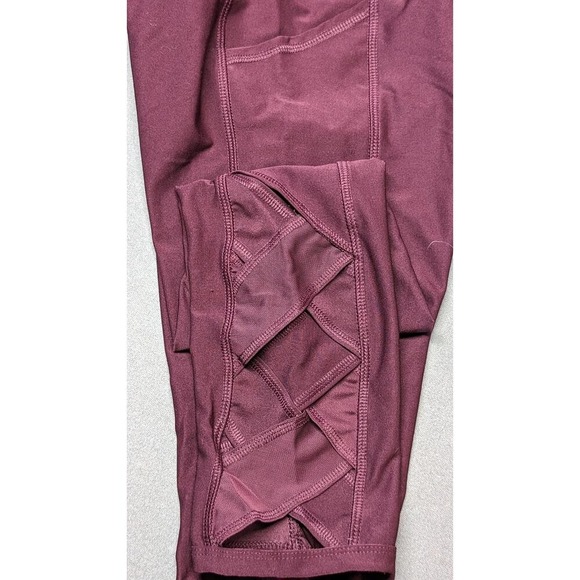 Active Queens Burgundy Cropped Leggings Lattice Detail Pockets Activewear Medium - Picture 3 of 5